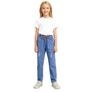 A.T.U.N. (ALL THINGS UBER NICE) Trendy Girls Cotton Rich Denim Jogger Jeans | Casual Everyday Kids Jeans with Pockets & Adjustable Waist | Durable & Comfortable Kids Bottom Wear