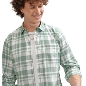 Visit the Highlander Store Highlander Men's Cotton Slim Fit Checks Shirt | Full Sleeves | Regular Collar | Casual Shirts for Men